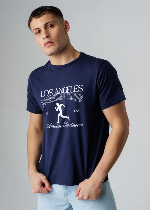 Influence Navy Cotton Crew Neck Graphic Short Sleeve T-Shirt - M Image 1