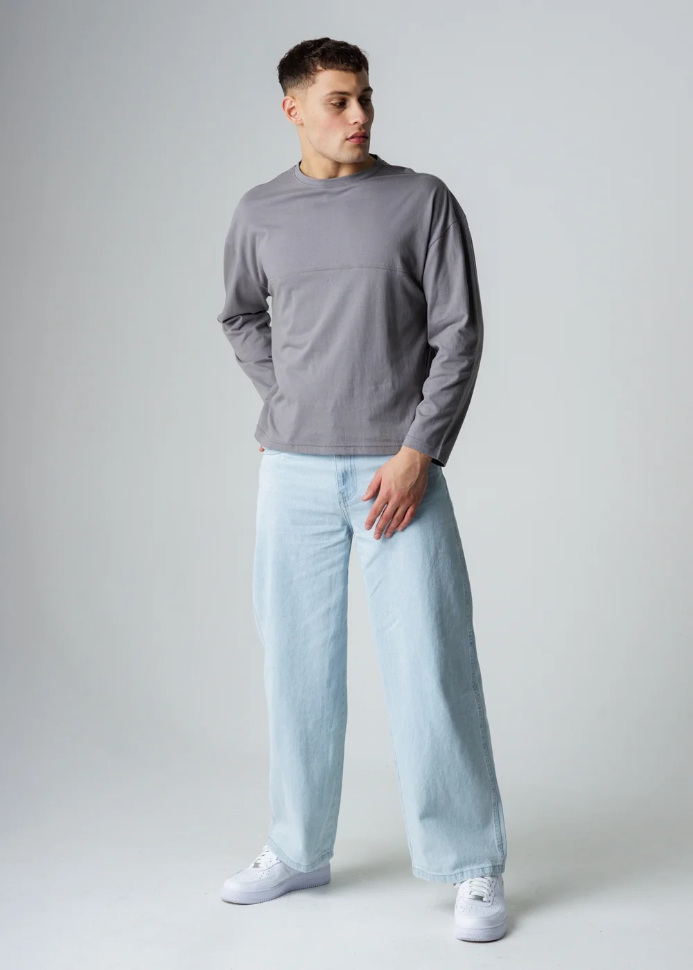 Influence Grey Cotton Crew Neck Seam Long Sleeve T-Shirt - L Image 4