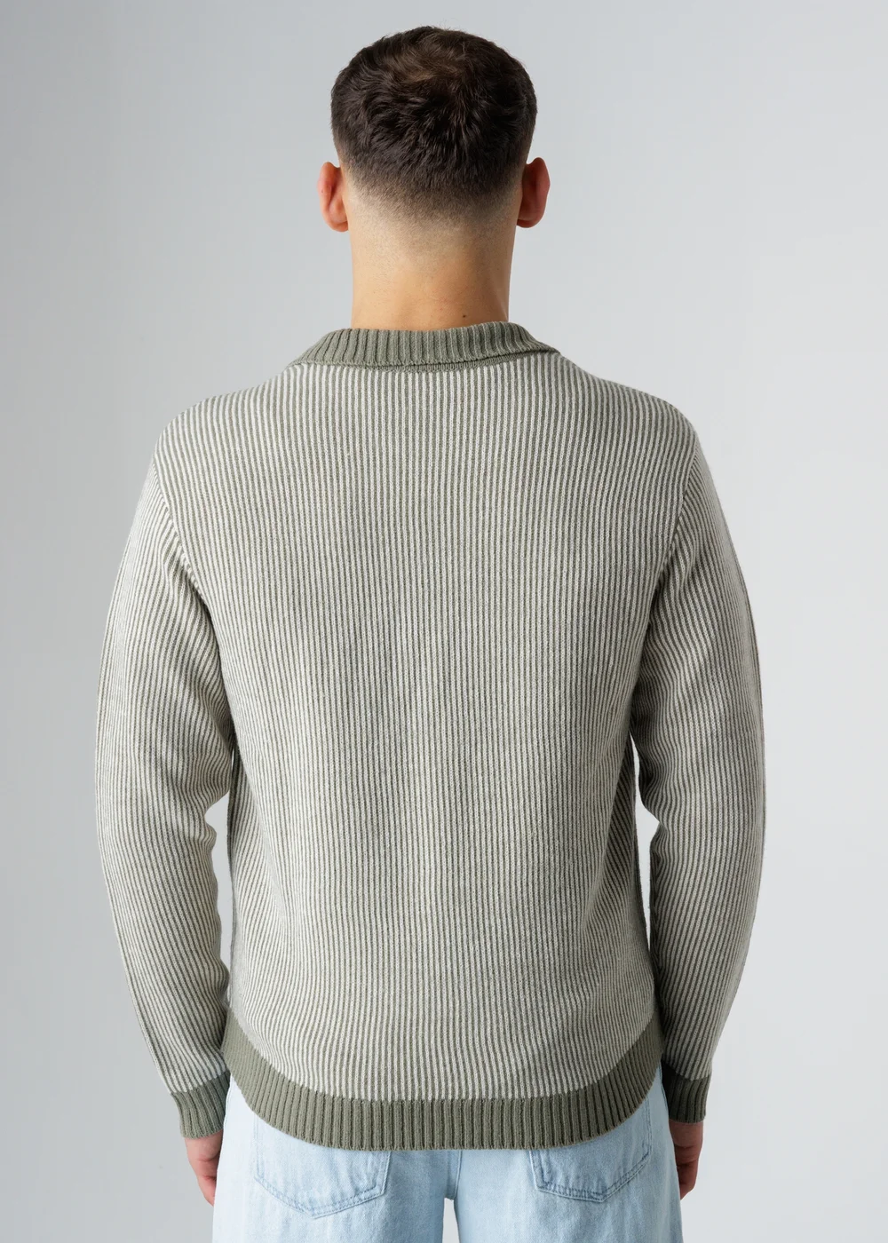 Influence Khaki Pinstripe Zip-Through Collared Knit Cardigan - M Image 2
