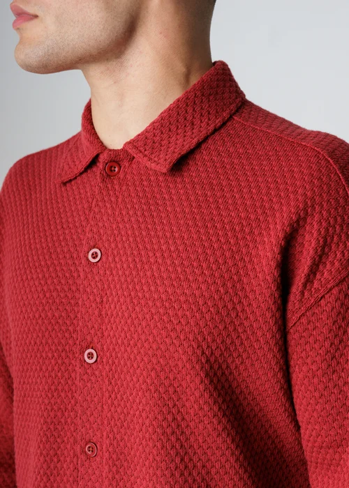Influence Red Textured Polo-Style Knit Long Sleeve Button Overshirt - L Image 3