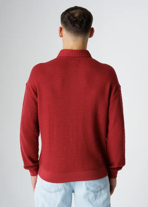 Influence Red Textured Polo-Style Knit Long Sleeve Button Overshirt - L Image 2