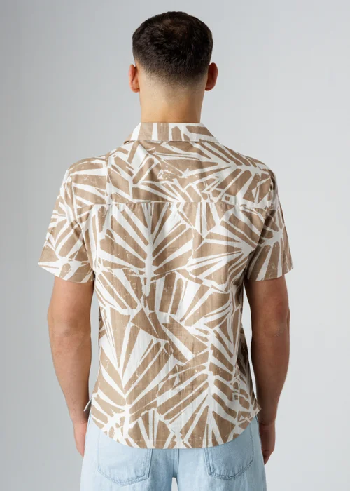 Influence Brown Cotton Linen Blend Tropical Print Short Sleeve Button Shirt - S Image 2
