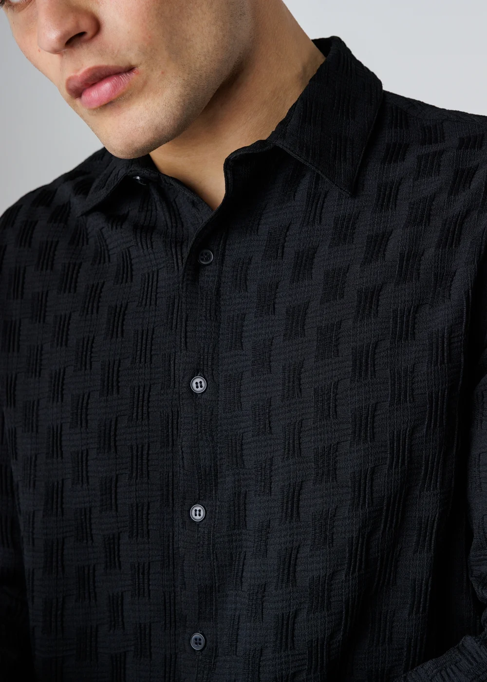 Influence Black Textured Long Sleeve Button Shirt - XL Image 3