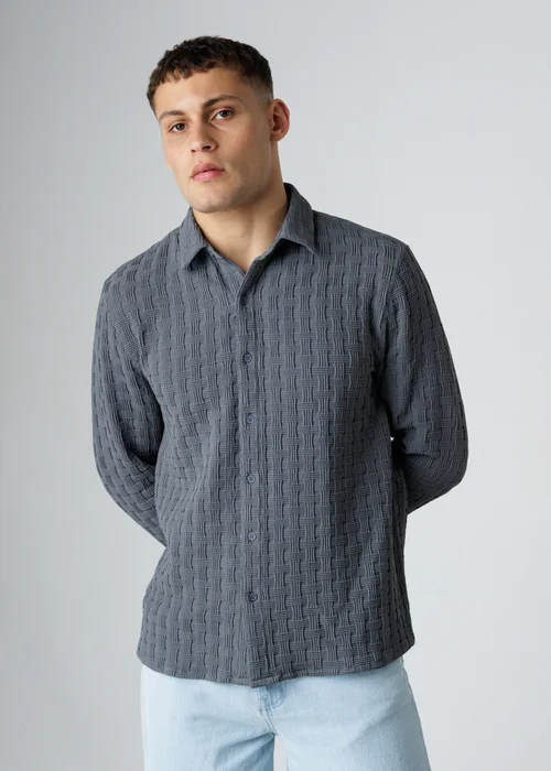 Influence Grey Textured Long Sleeve Button Shirt - S Image 1