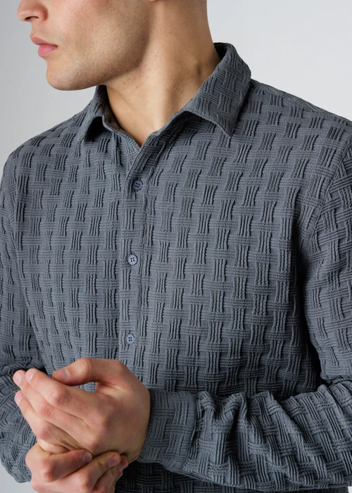 Influence Grey Textured Long Sleeve Button Shirt - S Image 3