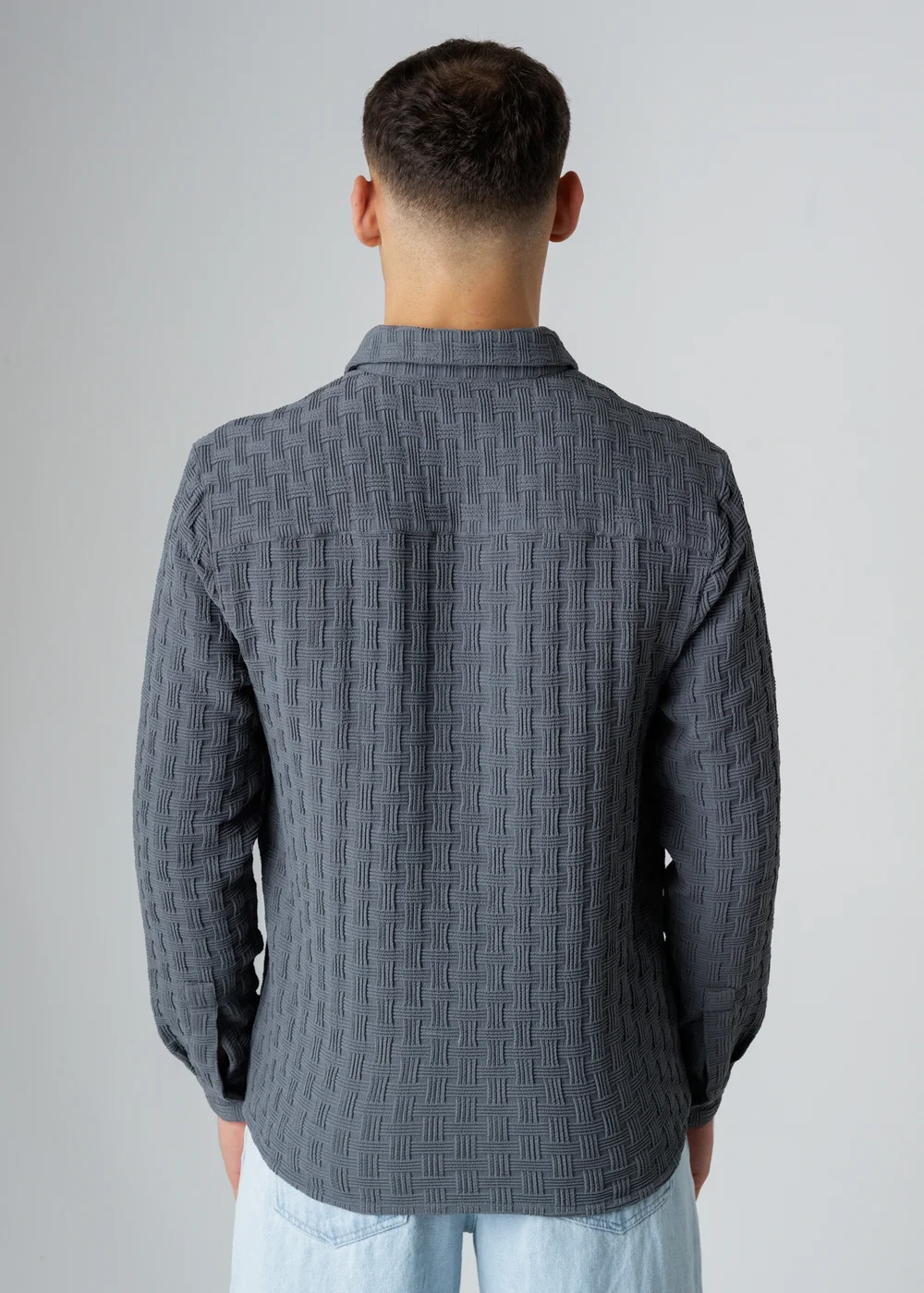 Influence Grey Textured Long Sleeve Button Shirt - S Image 2