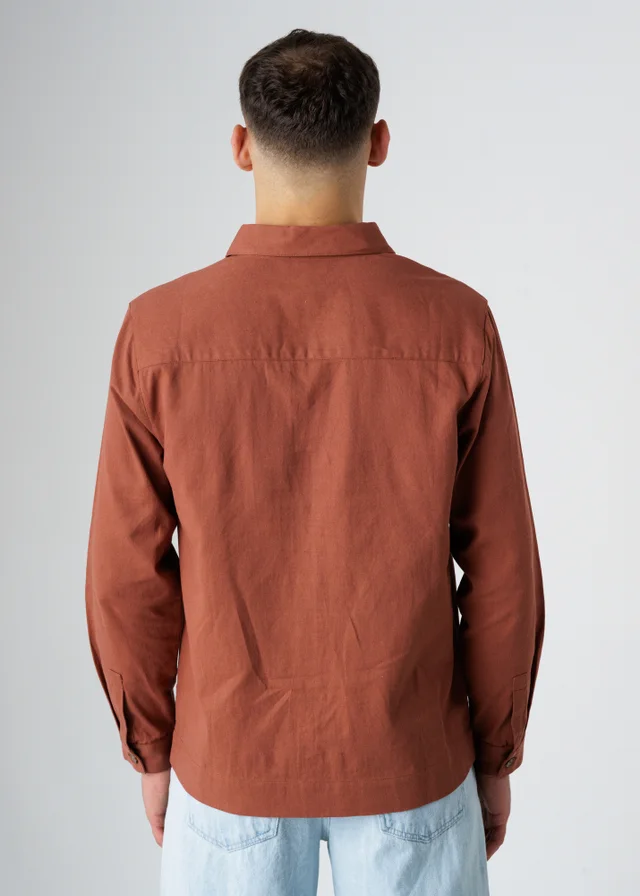 Influence Terracotta Cotton Utilitarian-Style Long Sleeve Button Overshirt