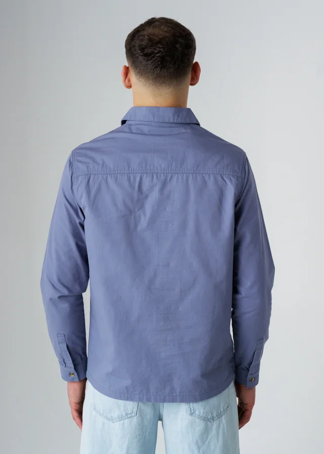 Influence Blue Cotton Ripstop Utility-Style Long Sleeve Overshirt