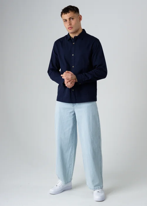 Influence Navy Cotton Utilitarian-Style Long Sleeve Button Overshirt - S Image 4