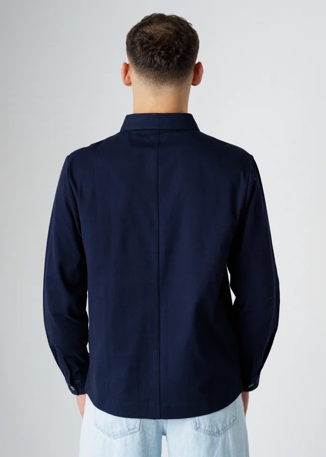 Influence Navy Cotton Utilitarian-Style Long Sleeve Button Overshirt