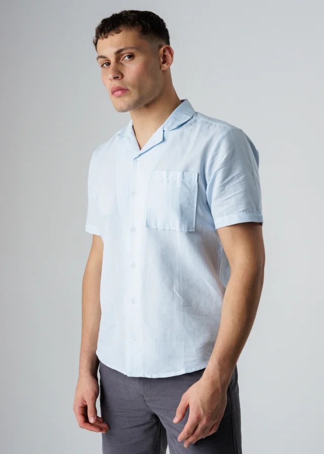 Influence Blue Relaxed Collar Chest Pocket Short Sleeve Shirt