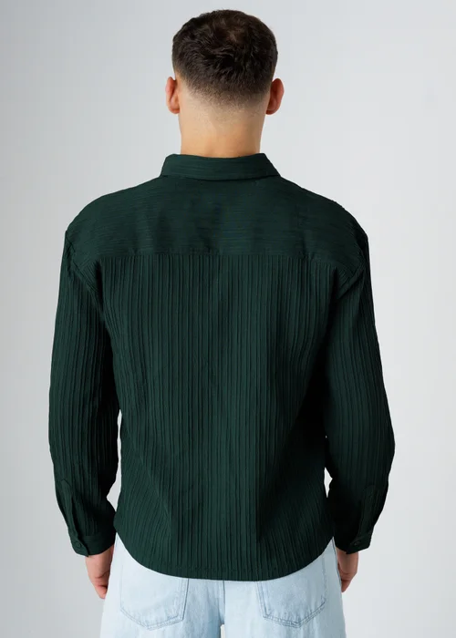 Influence Green Plisse Textured Long Sleeve Button Shirt - M Image 2