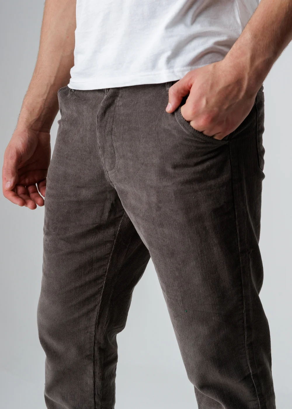 Influence Grey Cotton Cord Straight Leg Trousers - L Image 3