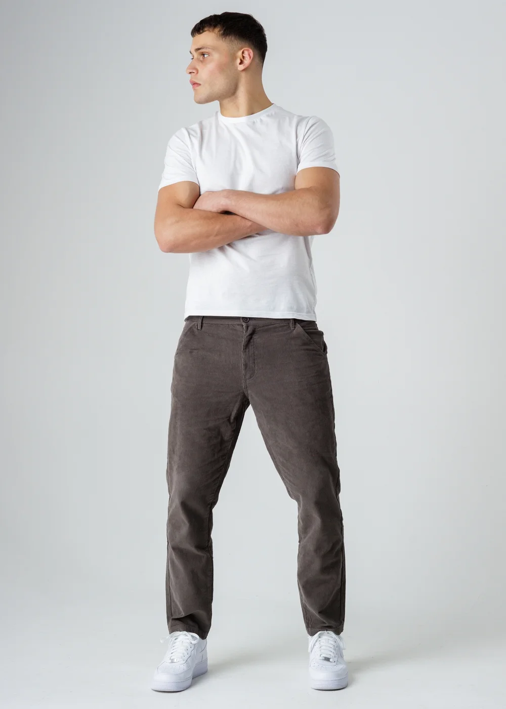 Influence Grey Cotton Cord Straight Leg Trousers - L Image 4