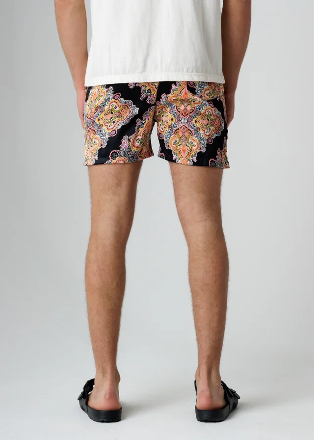 Influence Black Paisley Print Elasticated Shorts