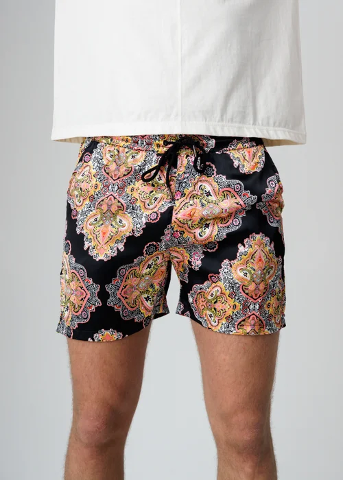 Influence Black Paisley Print Elasticated Shorts - L Image 1