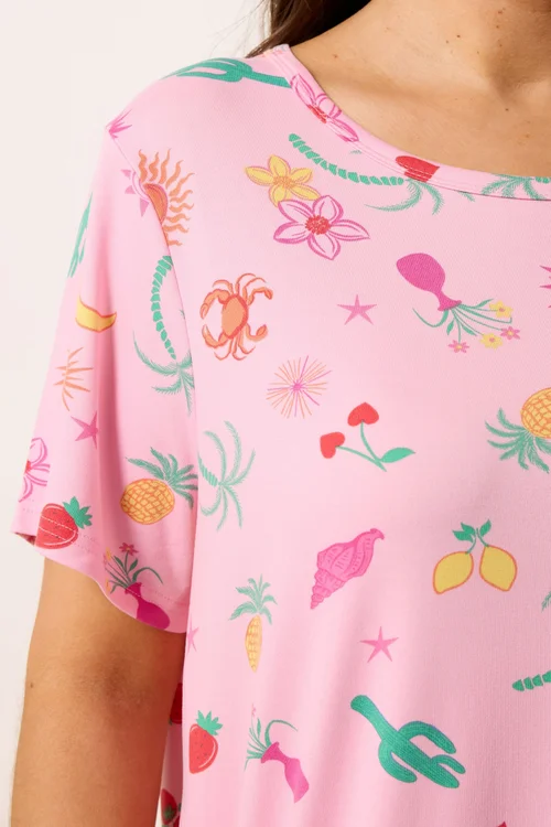 Yours Curve Pink Summer Print Soft Touch Nightdress - 30-32 Image 4