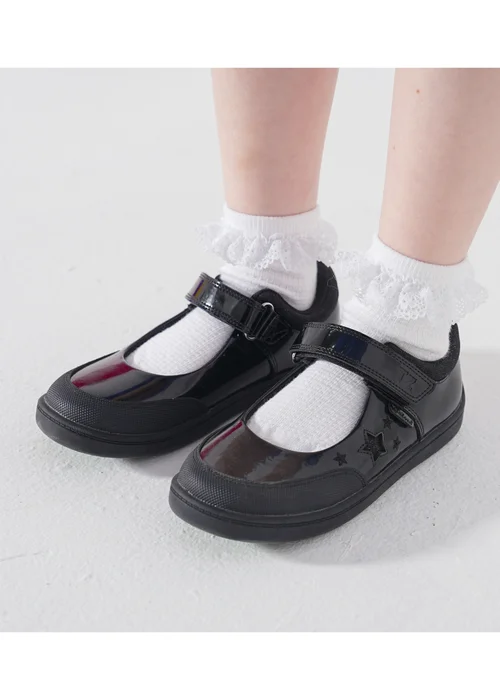 ToeZone Zola Rubber Black Patent Leather Star Rip Tape School Shoes (Younger 8 - Older 2) - 12 Infants Image 4