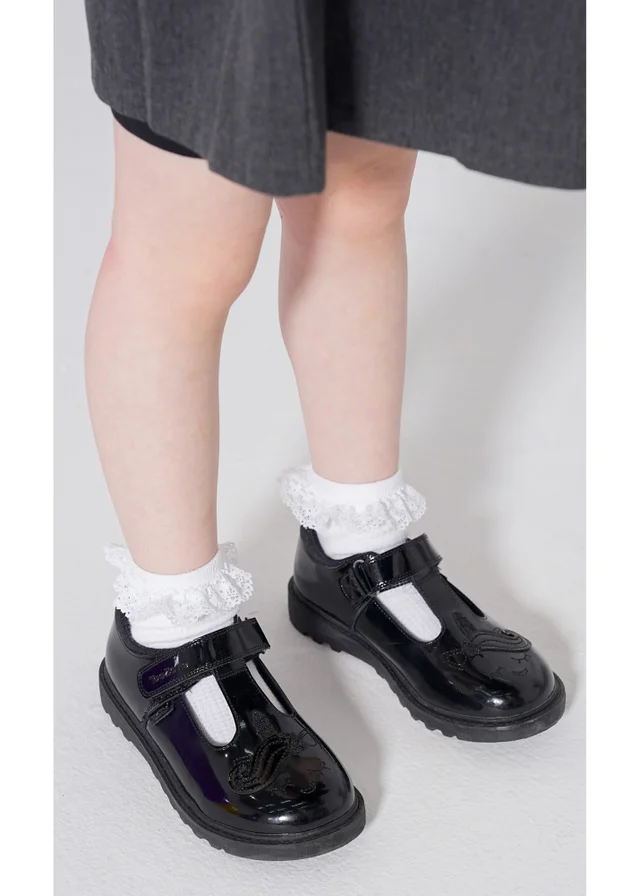 ToeZone Matilda Black Patent Leather Unicorn Rip Tape School Shoes (Younger 8 - Older 3)