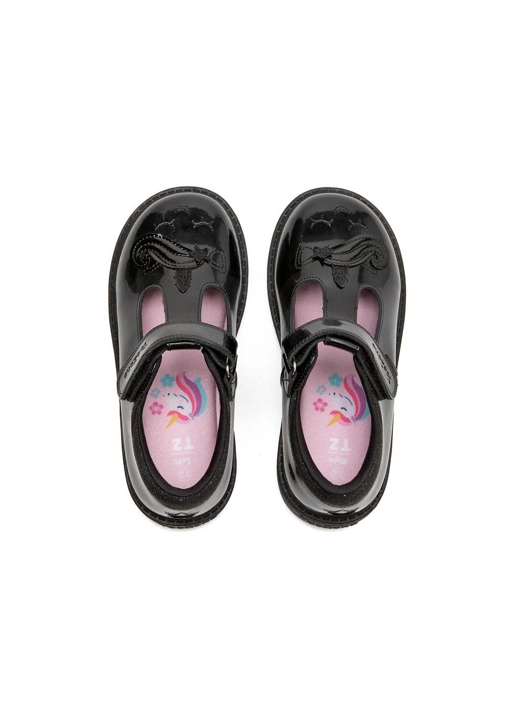 ToeZone Matilda Black Patent Leather Unicorn Rip Tape School Shoes (Younger 8 - Older 3) - 1 Image 6