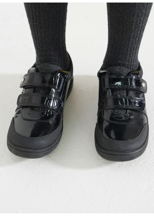 ToeZone Kira Rubber Patent Double Rip-Tape Black Unicorn School Shoes (Younger 8 - Older 2) - 12 Infants Image 4