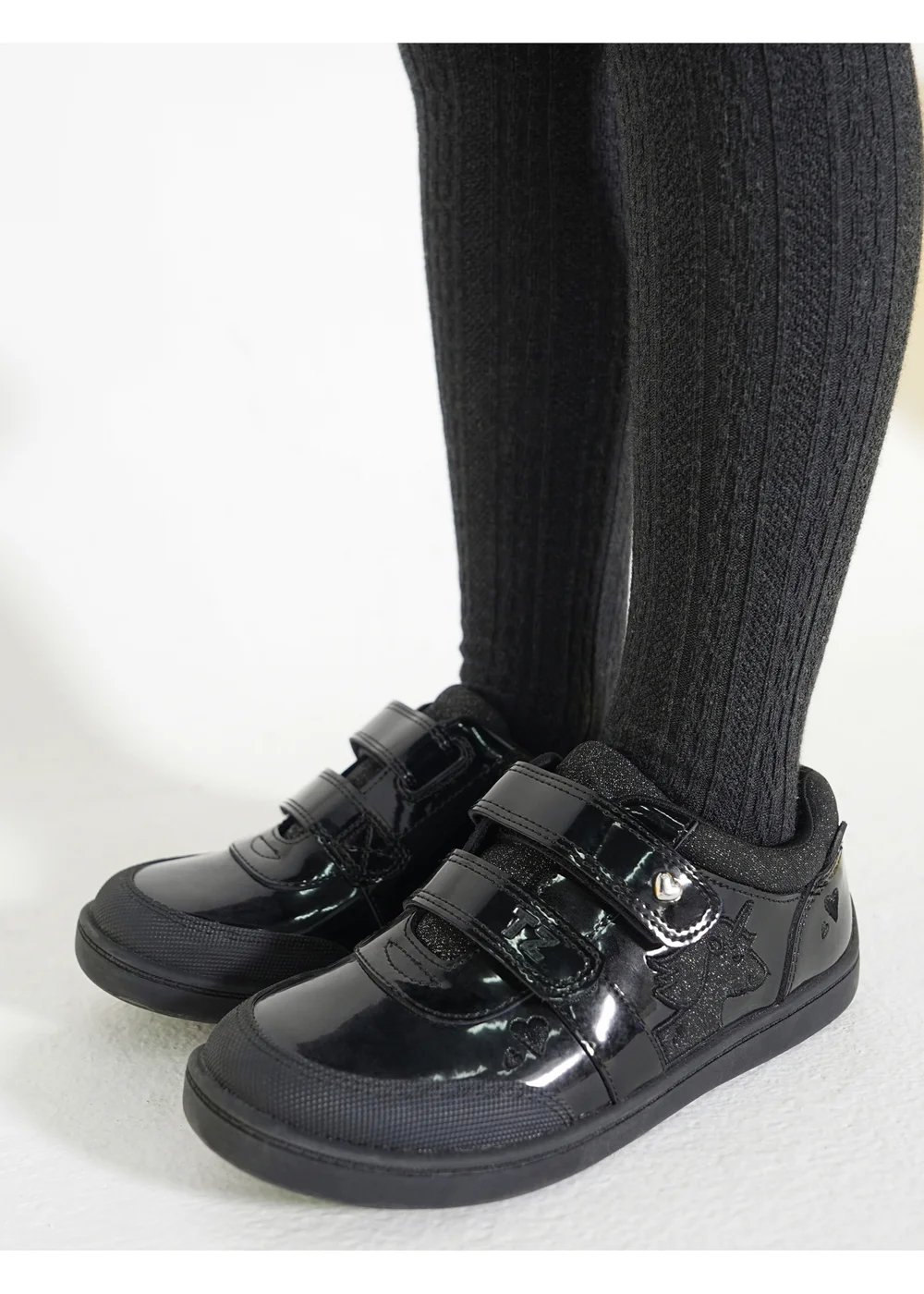 ToeZone Kira Rubber Patent Double Rip-Tape Black Unicorn School Shoes (Younger 8 - Older 2) - 12 Infants Image 6
