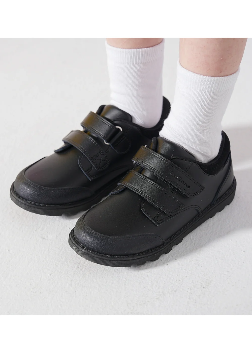 ToeZone Tracer Classic Double Rip Tape Black Leather School Shoes (Younger 8 - Older 1) - 11 Infants Image 5