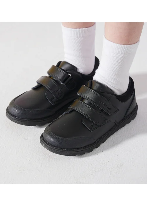ToeZone Tracer Classic Double Rip Tape Black Leather School Shoes (Younger 8 - Older 1) - 11 Infants Image 5