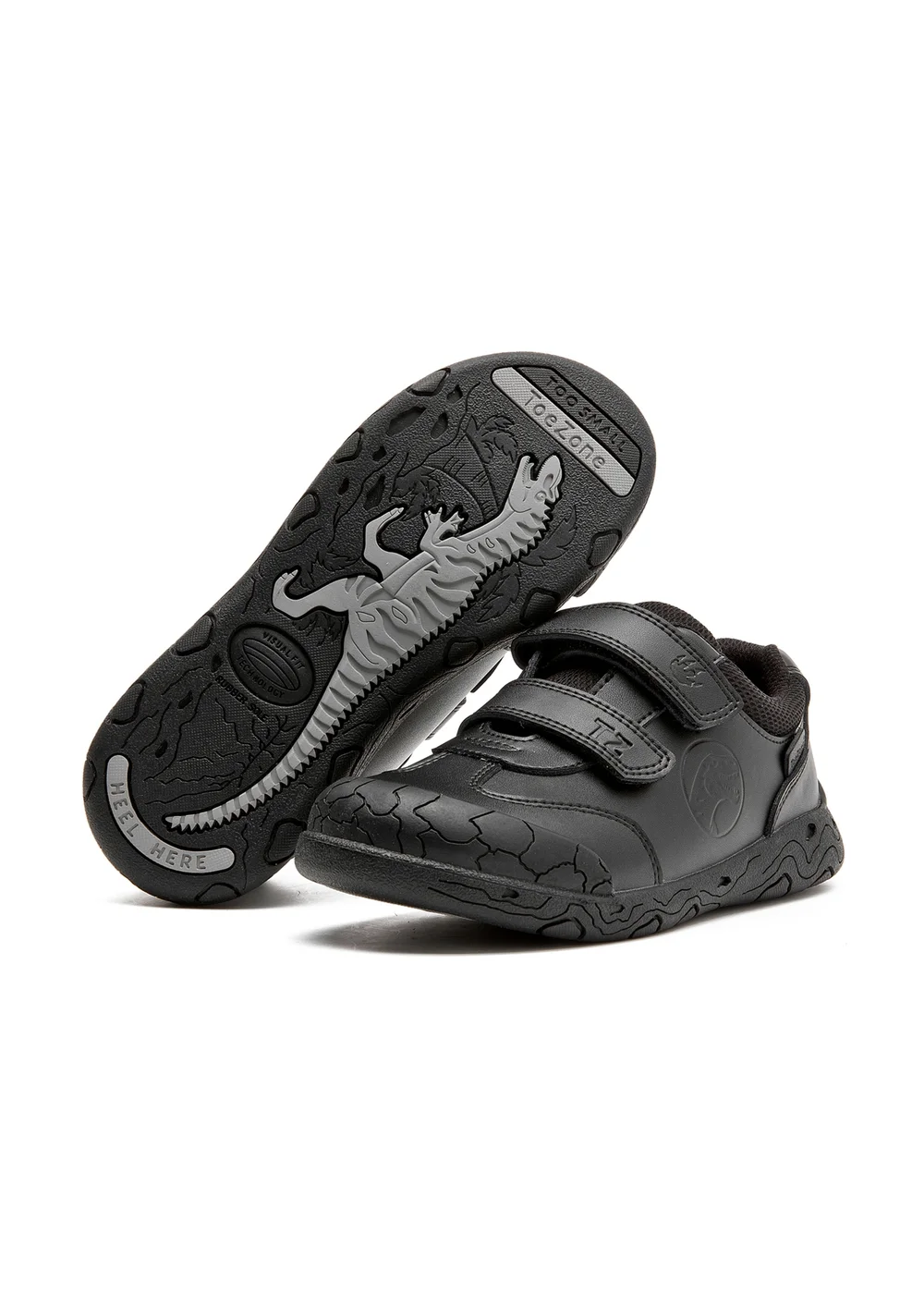 ToeZone Caleb Rubber Rip Tape Black Dinosaur School Shoes (Younger 8 - Older 2) - 11 Infants Image 1