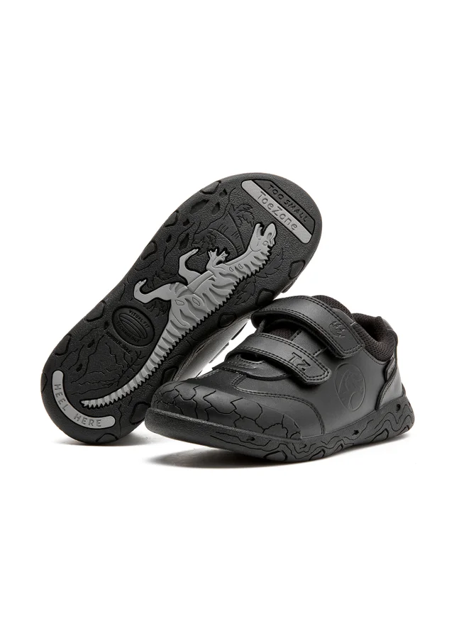 ToeZone Caleb Rubber Rip Tape Black Dinosaur School Shoes (Younger 8 - Older 2)