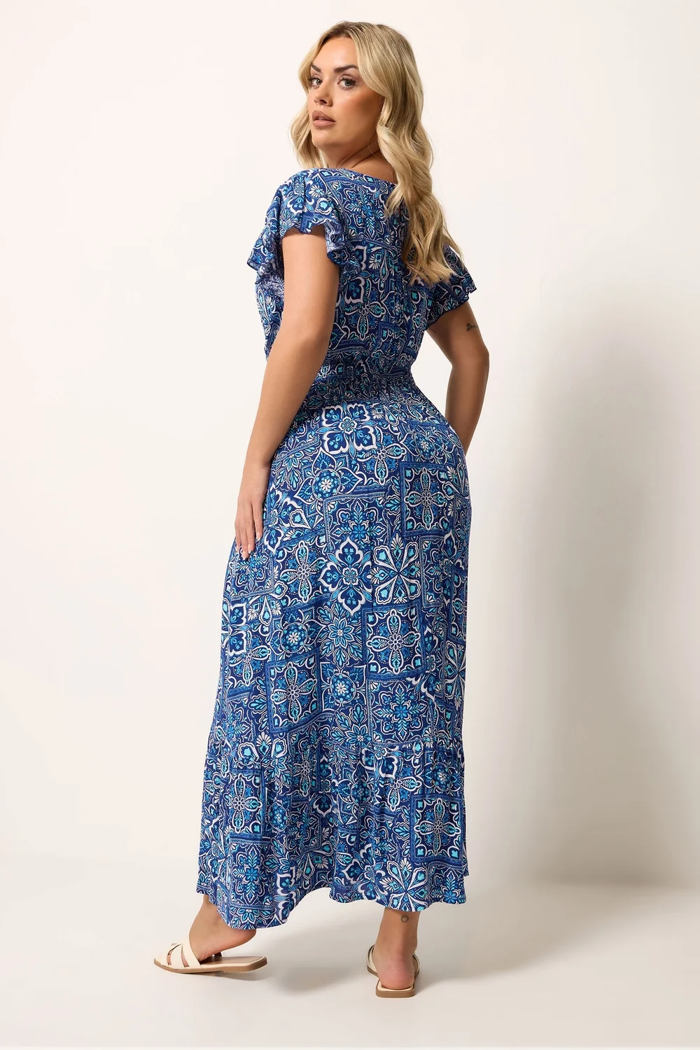 Yours Curve Blue Tile Print Maxi Dress - 14 Image 3