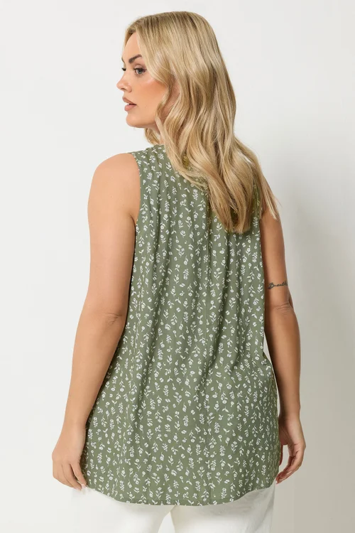 Yours Curve Olive Green Ditsy Floral Vest Top - 14 Image 3