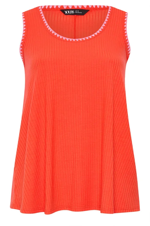 Yours Curve Orange Contrast Stitch Vest Top - 22-24 Image 5