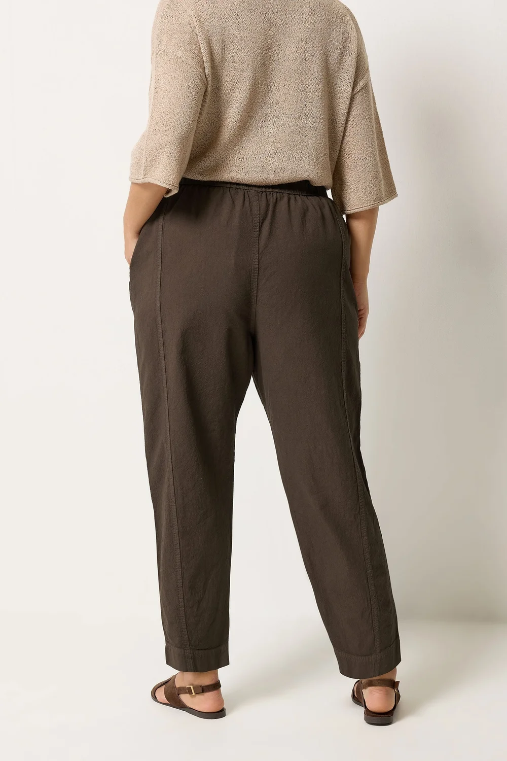 Yours Curve Chocolate Brown Cool Cotton Barrel Leg Trousers - 22-24 Image 2