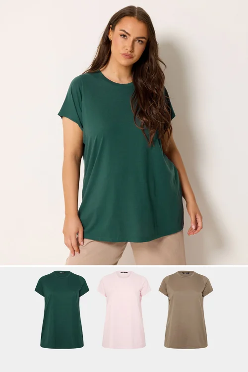 Yours 3 Pack Curve Mocha Brown & Pink Core T-Shirts - 16 Image 1