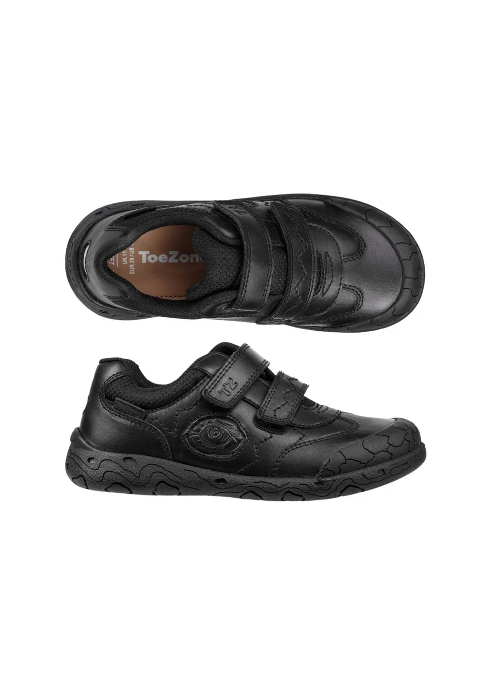 ToeZone Ricky Rubber Black Dinosaur Rip Tape School Shoes (Younger 8 - Older 2) - 11 Infants Image 3