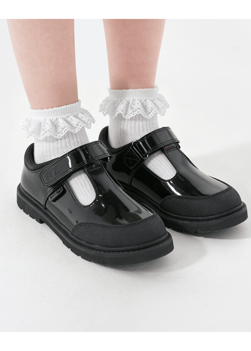 ToeZone Ava Black Patent Leather Bumper Rip Tape School Shoes (Younger 8 - Older 2) - 11 Infants Image 4