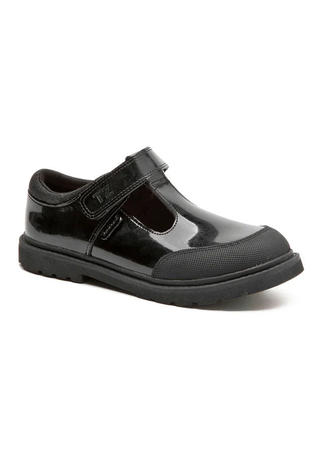 ToeZone Ava Black Patent Leather Bumper Rip Tape School Shoes (Younger 8 - Older 2)