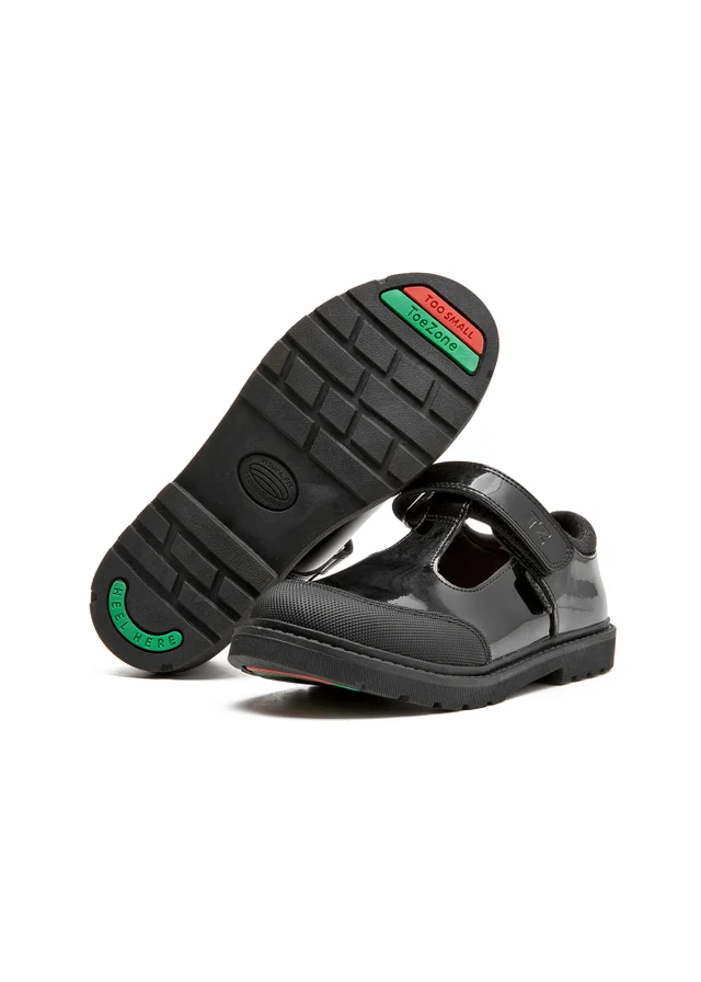 ToeZone Ava Black Patent Leather Bumper Rip Tape School Shoes (Younger 8 - Older 2)