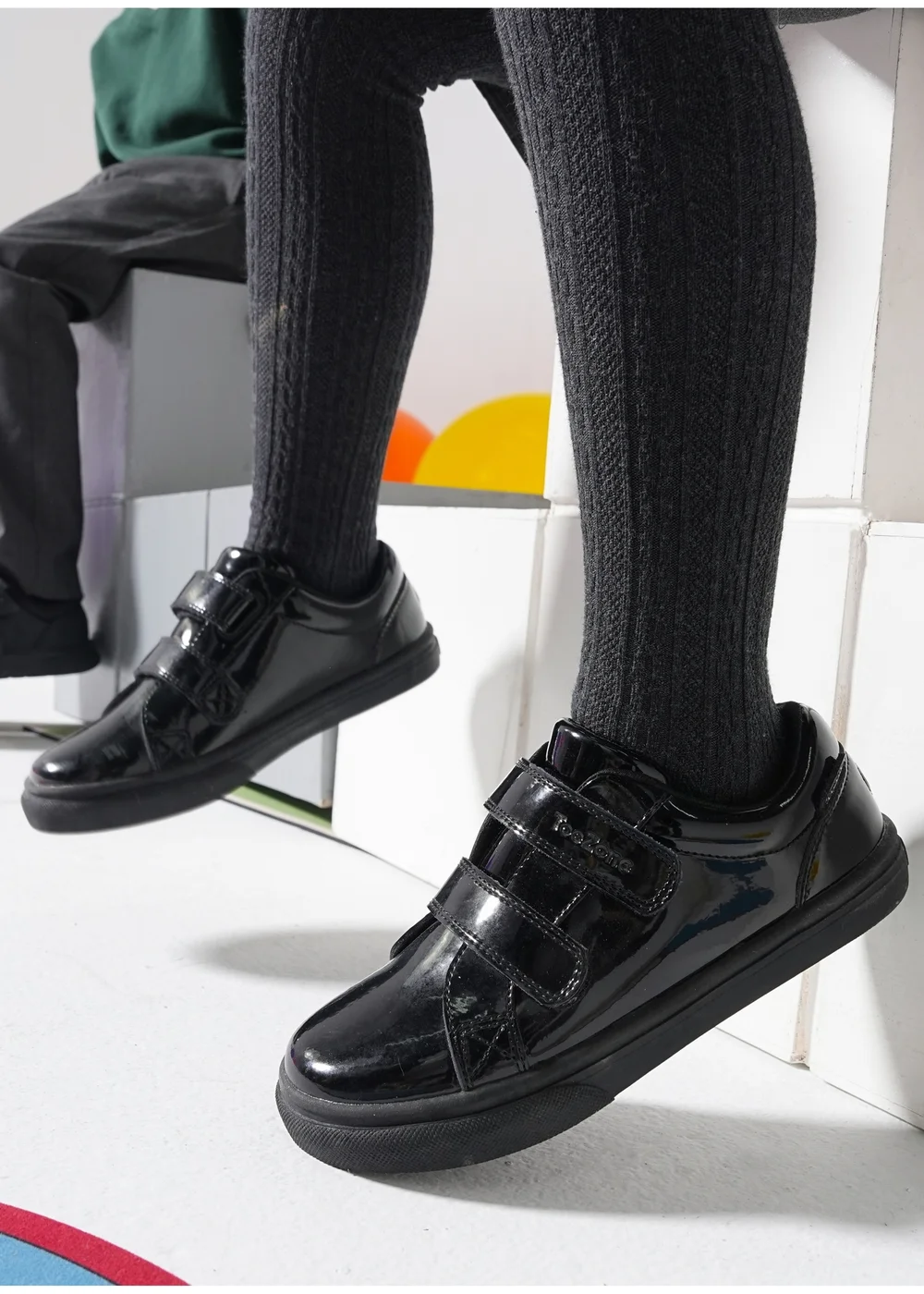 ToeZone Harper Patent Leather Black Double Rip Tape School Shoes (Younger 8 - Older 2) - 2 Image 4