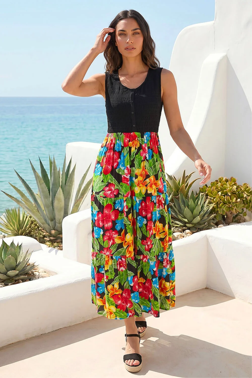Roman Green Floral Button Front Midi Dress - 16 Image 2