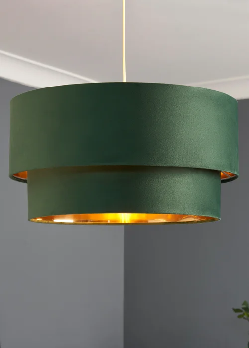 BHS Green/ Brass Tia super Size Tiered Velvet Shade - One Size Image 2