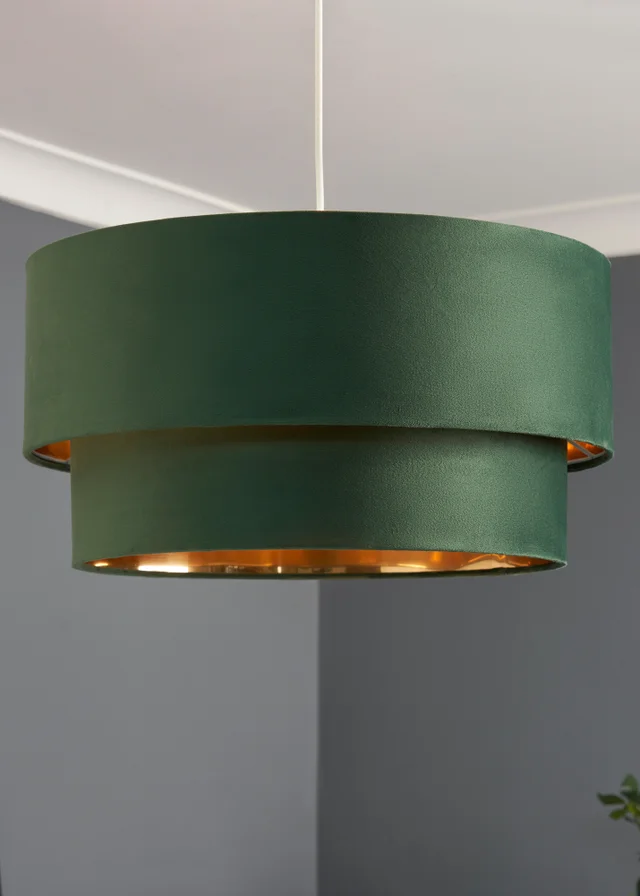 BHS Green/ Brass Tia super Size Tiered Velvet Shade
