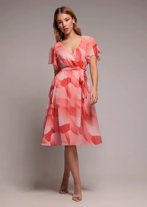 Goddiva Coral Printed Flutter Sleeve Chiffon Midi Dress - 10 Image 1