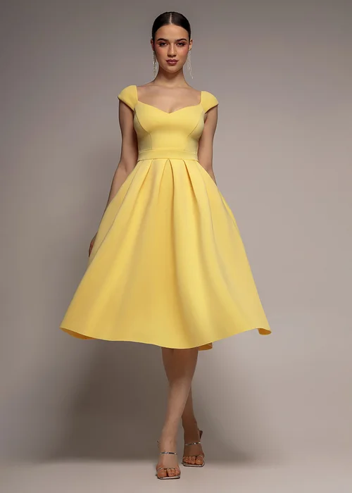 Goddiva Lemon Scuba Foam Skater Midi Dress - 12 Image 1