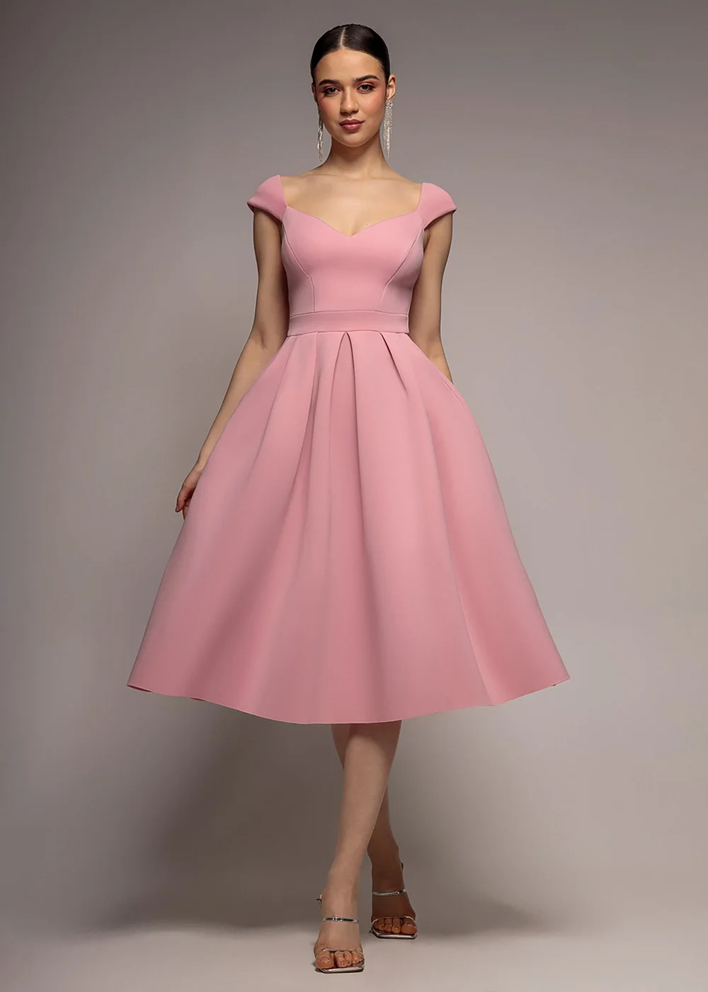 Goddiva Blush Scuba Foam Skater Midi Dress - 16 Image 1