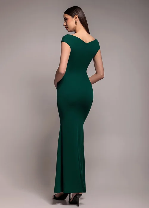 Goddiva Emerald Green Bardot Pleated Maxi Dress - 16 Image 2