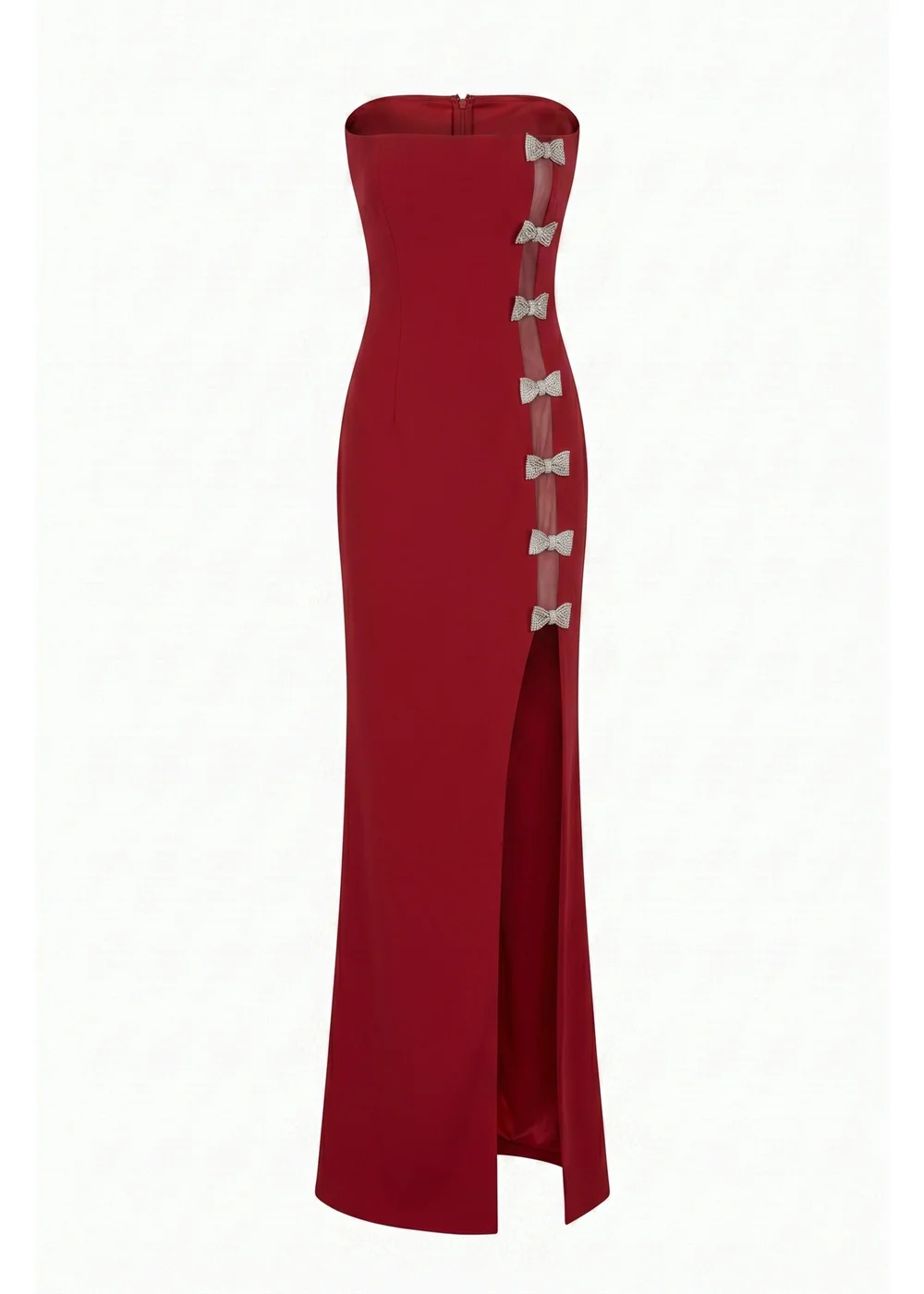 Goddiva Wine Bow Embellished Strapless Mermaid Maxi Dress - 8 Image 5