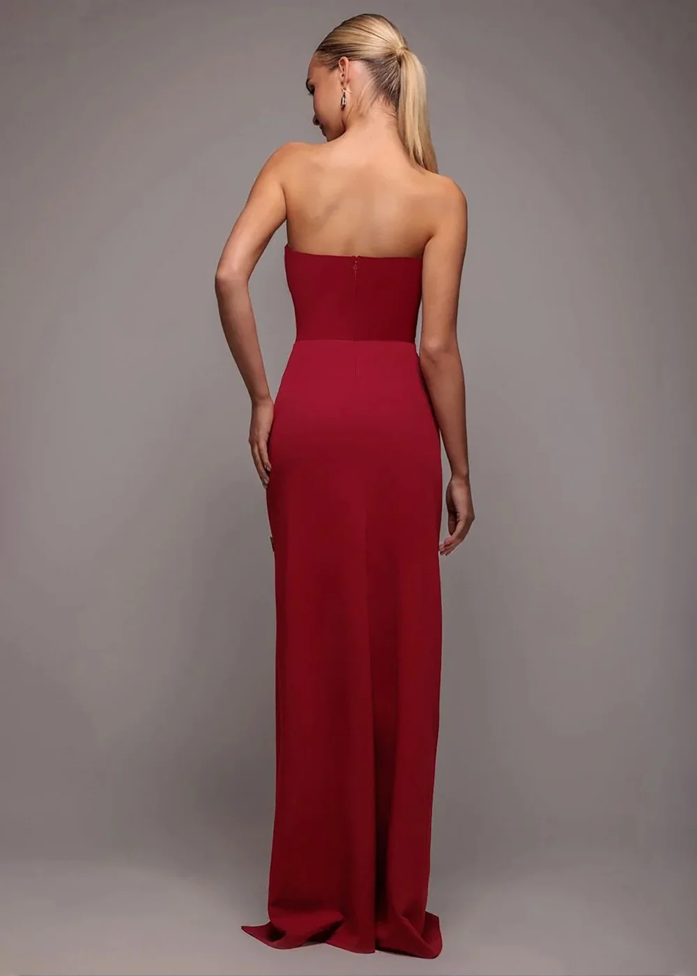 Goddiva Wine Bow Embellished Strapless Mermaid Maxi Dress - 8 Image 2