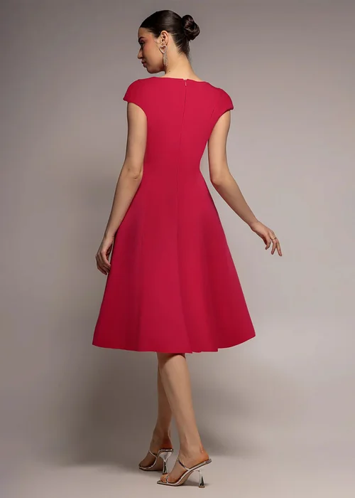 Goddiva Magenta Cap Sleeve Plunging V Neckline A Line Midi Dress - 16 Image 2